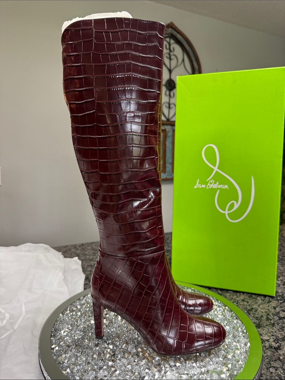 Sam Edelman Shauna Burgundy Croc-Embossed tall Boots NEW 6.5
